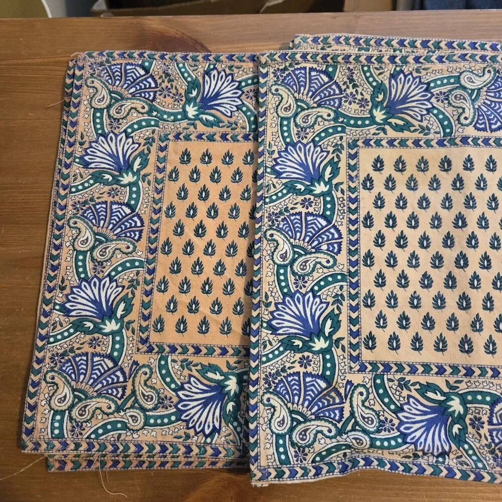 DII Fabric Table Napkins 6 PC Cotton India Blue Green Coral 18.5 X 12